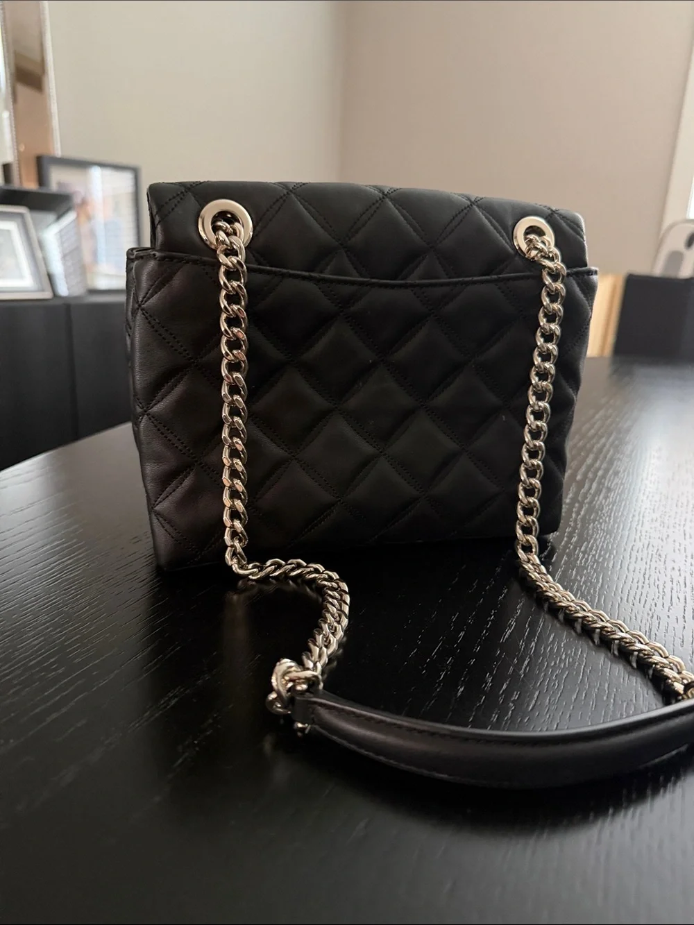 kate spade Black Quilted Leather Shoulder Bag with Gold Chain